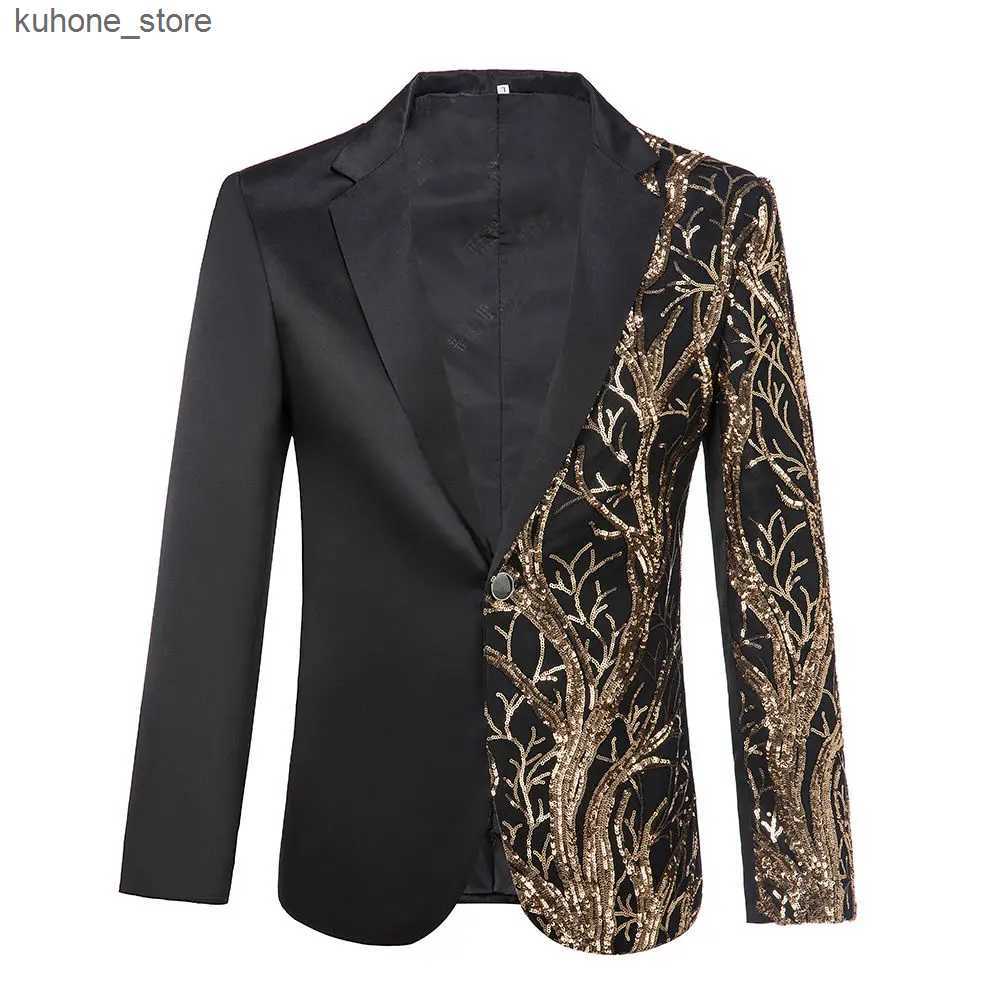 Costumes masculins Blazers hommes paillettes paillettes smoking paillette champagne paillette de champagne paillette de veste noire et or