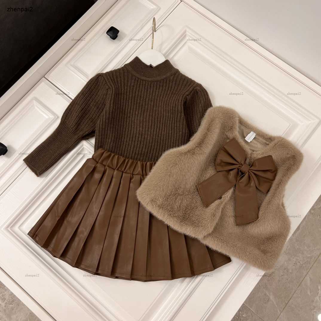 girl dresses baby partydress designer kids clothes toddler tracksuits Sleeveless jacket Faux fur vest daughter sweater leather skirt BO-image-918853229