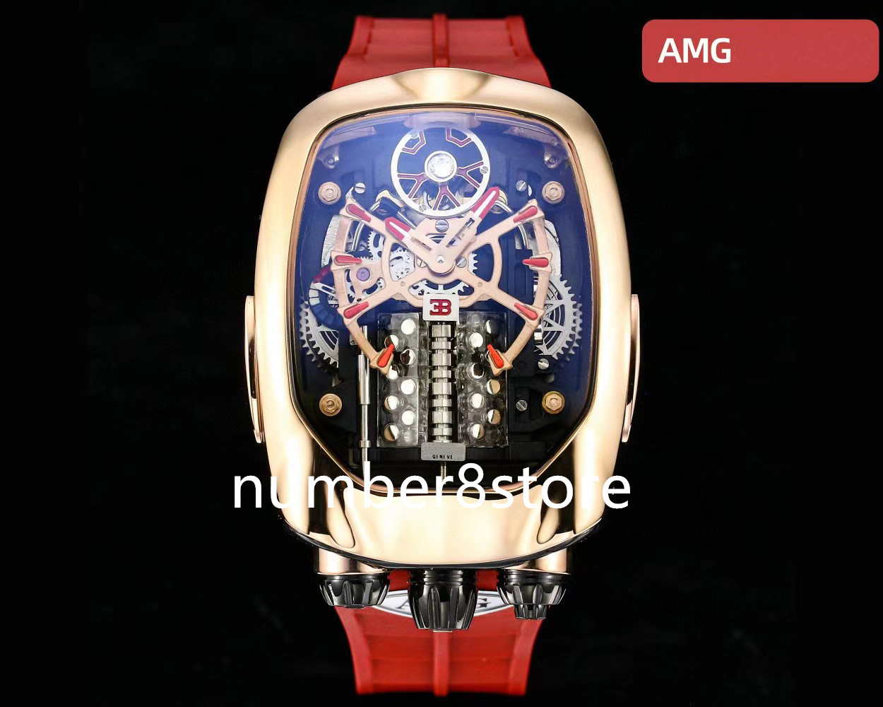 Chiron W16 Rose Gold Mens Watch Tourbillon Style Automatic Oversize Luxury Watches Sapphire Crystal Tonneau Designer Wristwatch 10 Colors