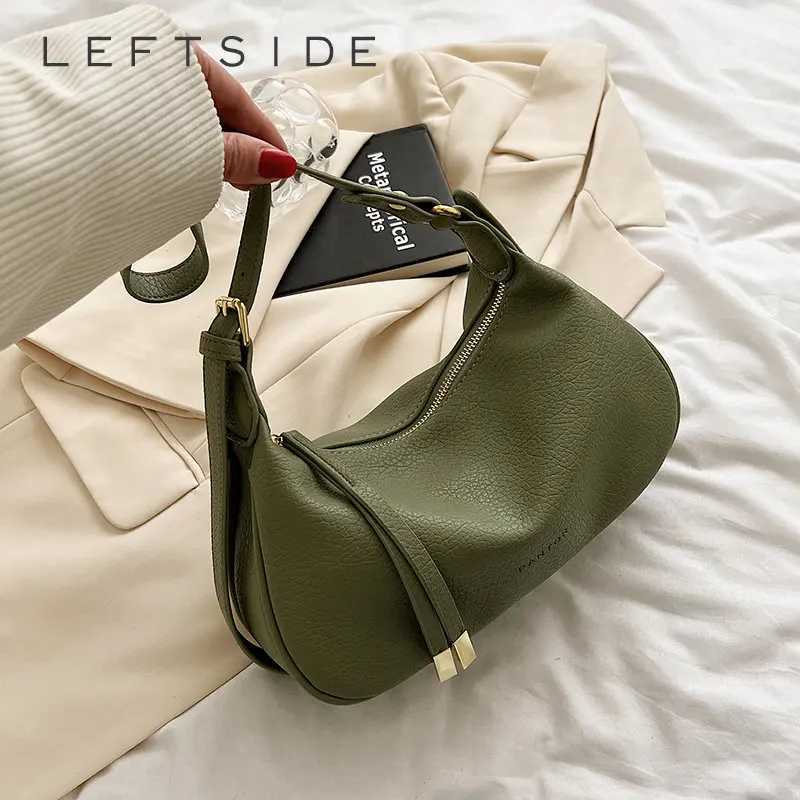 LEFTSIDE Shoulder Womens Leather New 2023 Spring Trend Fashion Saddle Bag Green Handbag and Wallet Z241009