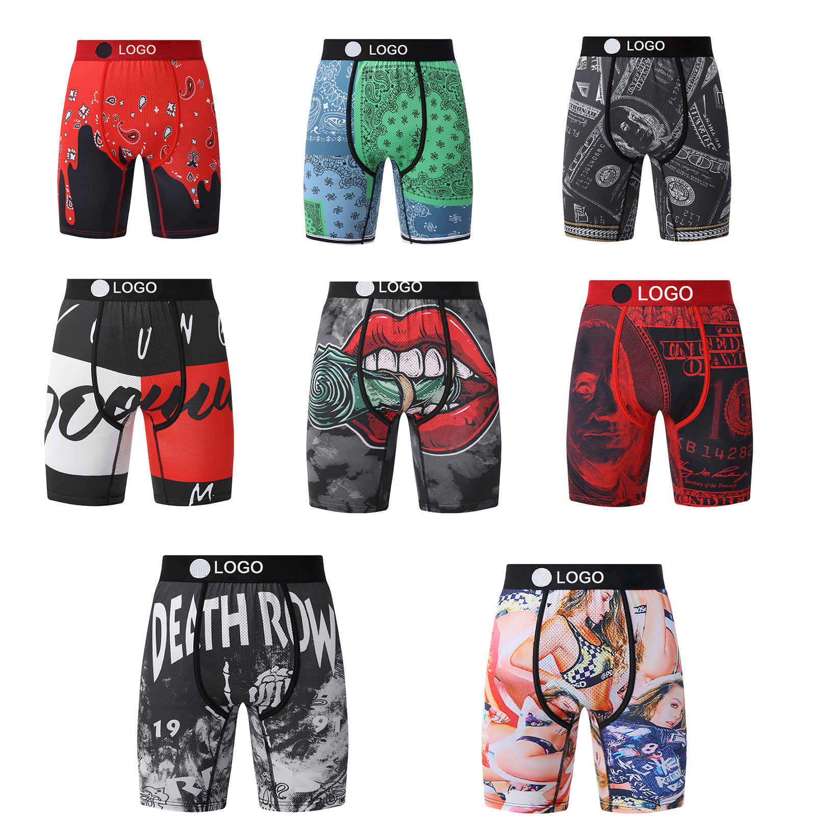 Designer underpant mens boxer shorts plus size summer quick drying boxer shorts cartoon printed shorts elongated underwear fitness breathable box