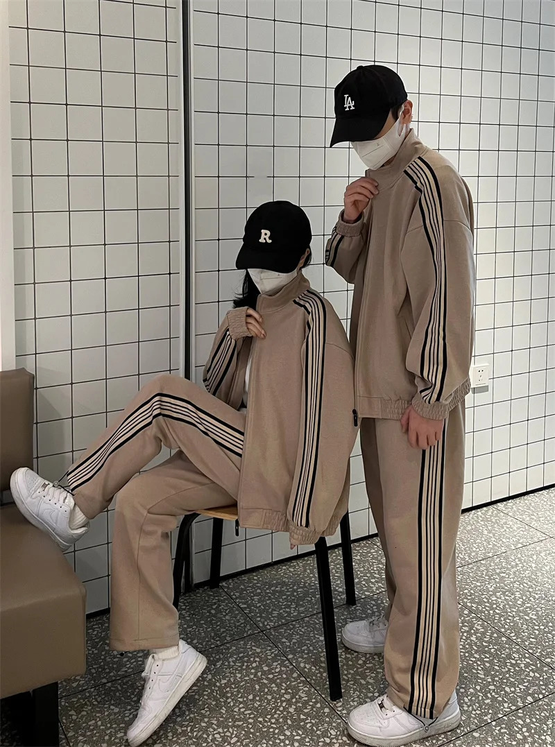 Men Tracksuit Casual Spring Autumn Solid Color Couple Sportswear Set Zipper JacketsPants Two Piece Sets Male Fashion 241009