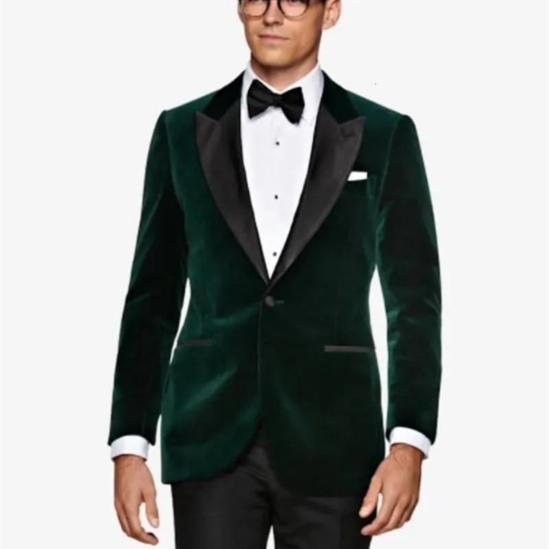 single button dark green velvet grooms tailcoat mountaintop lapel mens 2-piece wedding/dance/dinner jacket jacketpants 240930