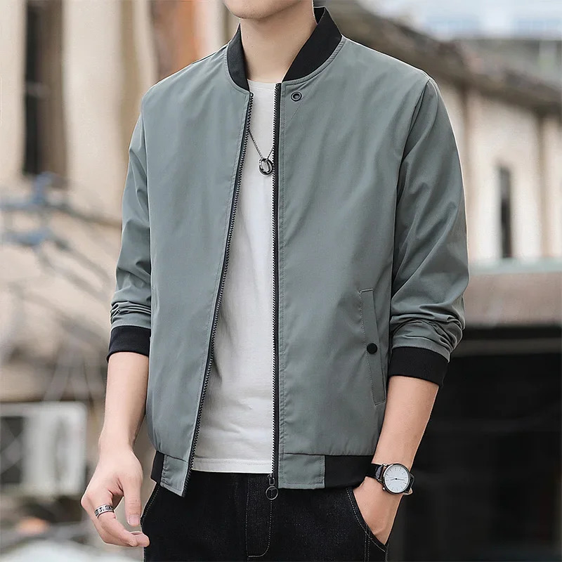 Brown Spring and Autumn Bomber Jacket Mens Fashion Solid Color Regular Suitable for Casual Mens Coat Business Rack Collar Daily Mens Wear 241009