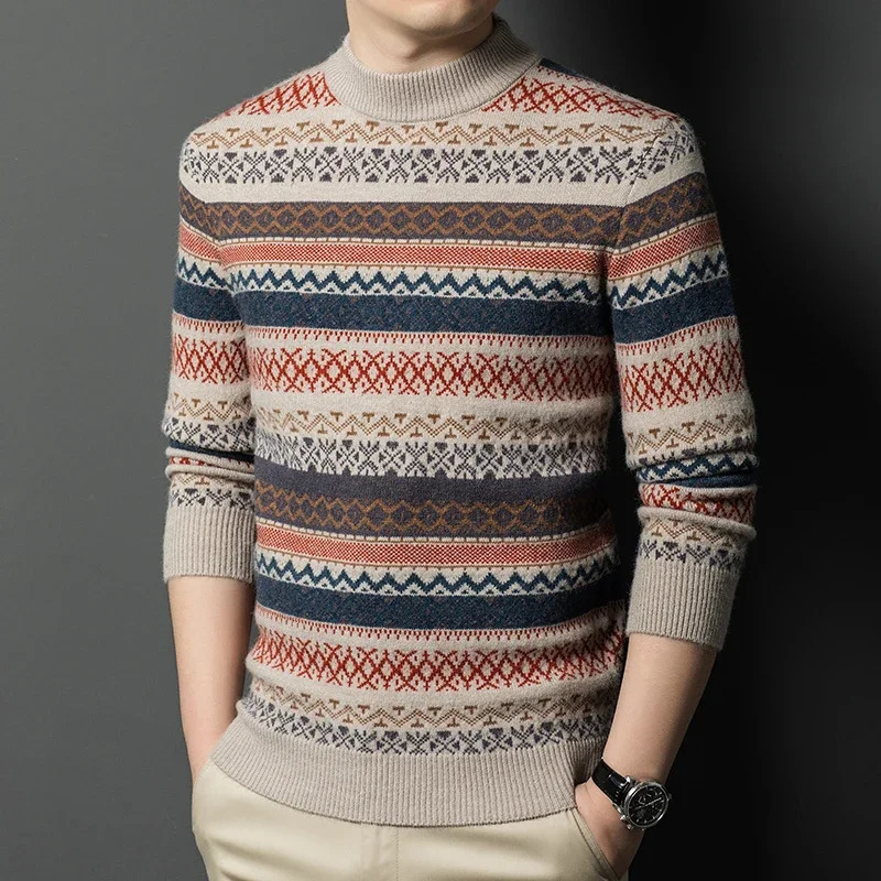 Autumn and Winter Mens Round Neck Thick Sweater Knitted Wool High-quality Soft Base Sweaters Couple Christmas Sweater 241009