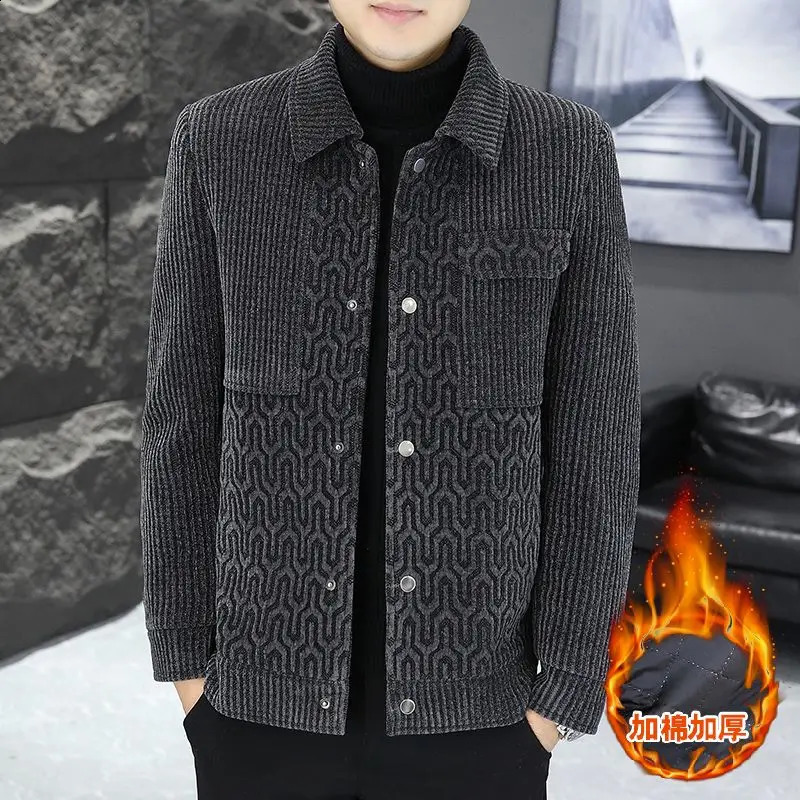 Mens High Quality Winter Wool Jacket Fashion Printed Short Trench Coat Flip Collar Casual Business Social Office Coat 241008