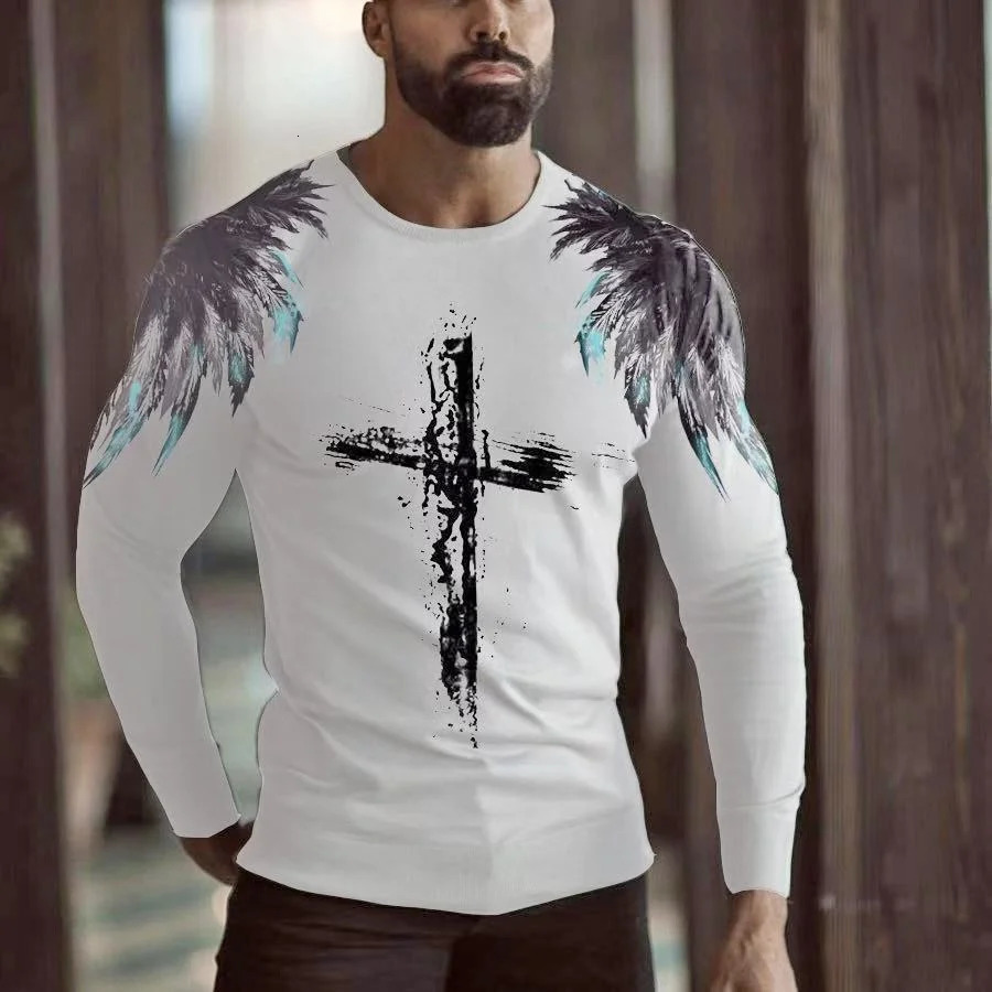 2023 Spring And Autumn Mens Large Long Sleeve Tshirt 3d Digital Printing Fashion Round Neck Top 241009