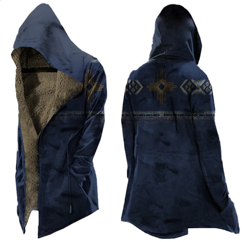 Vintage pattern printed wool jacket for mens casual long sleeved hooded single chest jacket for mens fashion ultra-thin Korean pocket jacket 2410