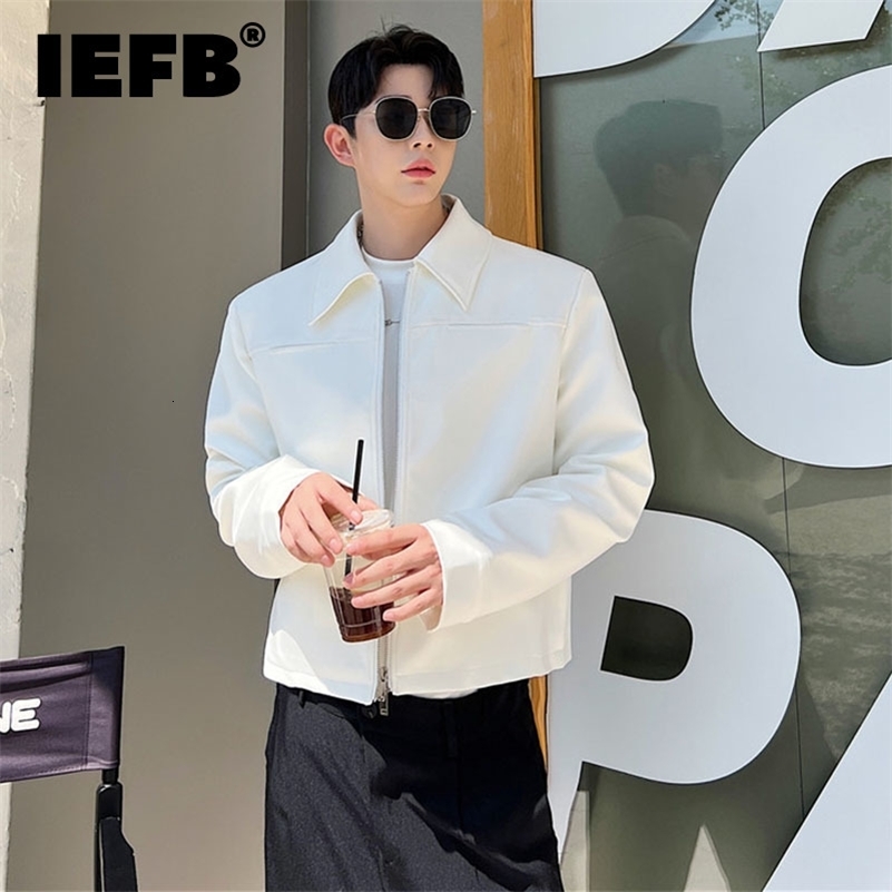 IEFB Trend Mens Jackets Korean Style Chic Double Zippers Short Coat Fashion Solid Color Turndown Collar Male Tops 9A6760 y241008