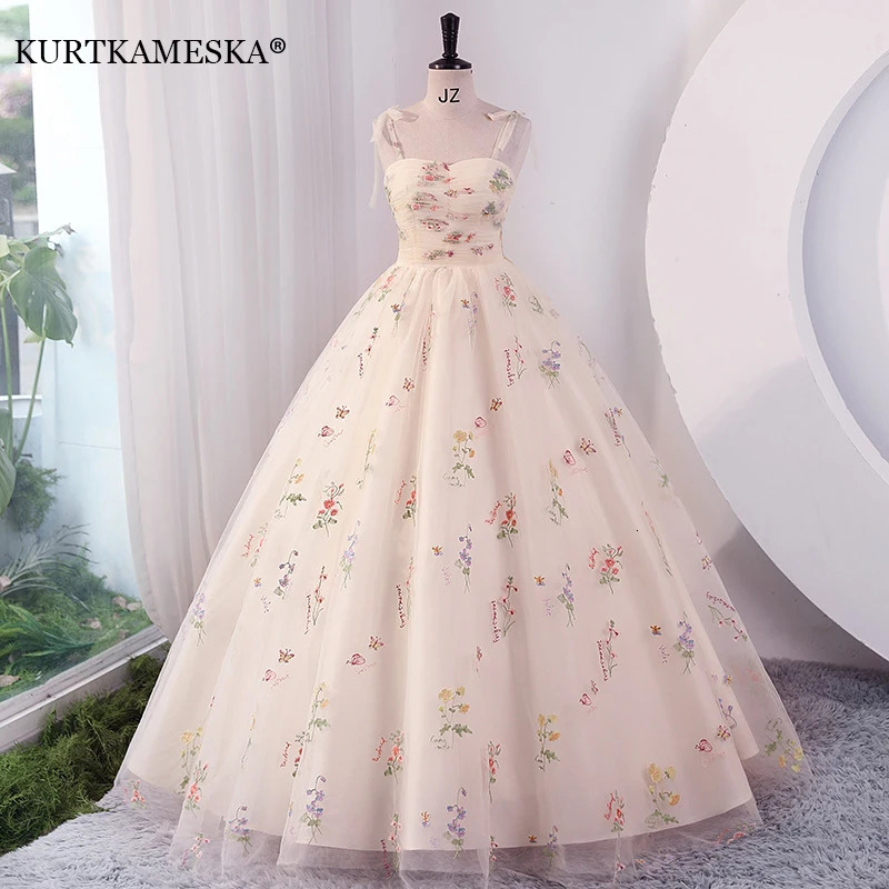 Broderie florale longue du soir de bal de mariage de mariage habille 2024 fête d'été occasions de réception robe 241009