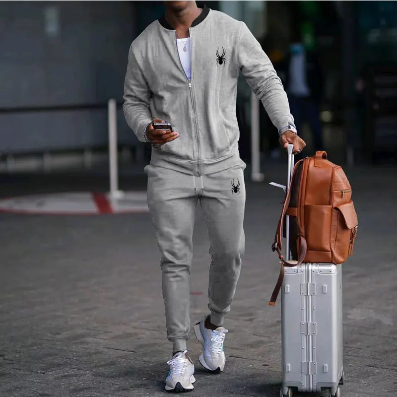 2024 Spring And Autumn Fashion Mens Set European American Style Standup Collar Zipper Jacket Pants Tracksuit 241009