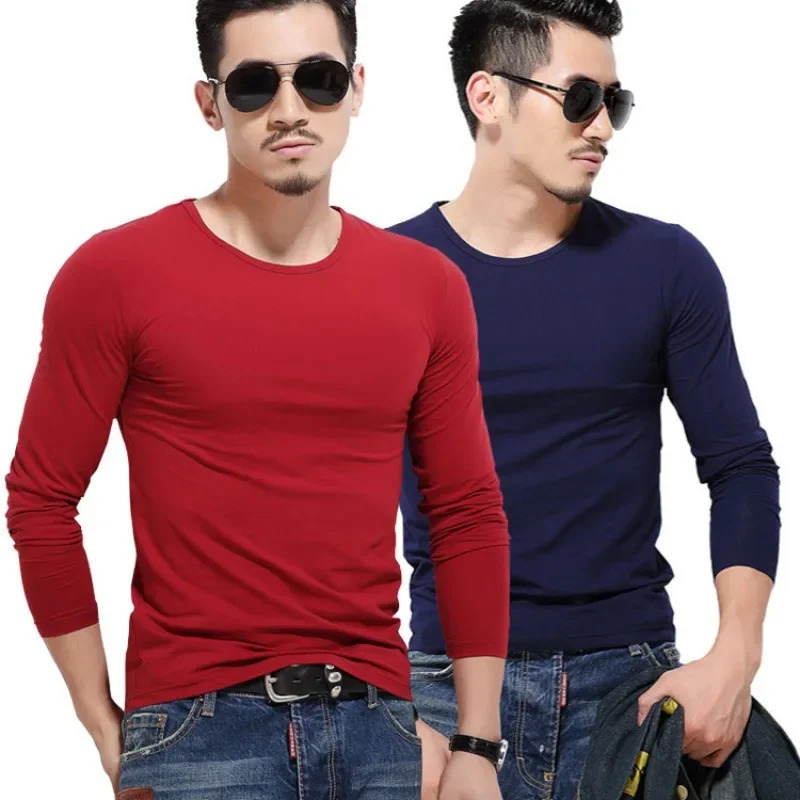 Spring Autumn Period Long Sleeve Cultivate Ones Morality Mens Tshirt Oneck Solid Polyester T Shirt Men Red Blue Black 241009