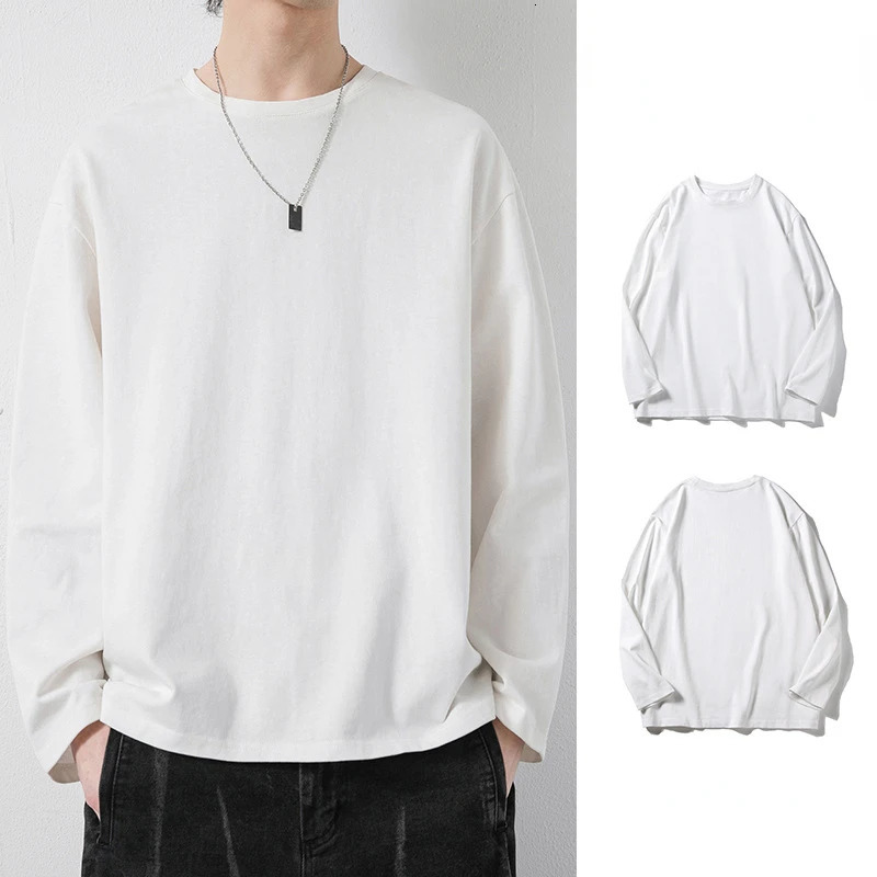 Spring Autumn Casual Long Sleeve Tshirts Men Women Solid Cotton Oneck Tops Black White Basic Tees Plus Size 4xl Pullovers 241009