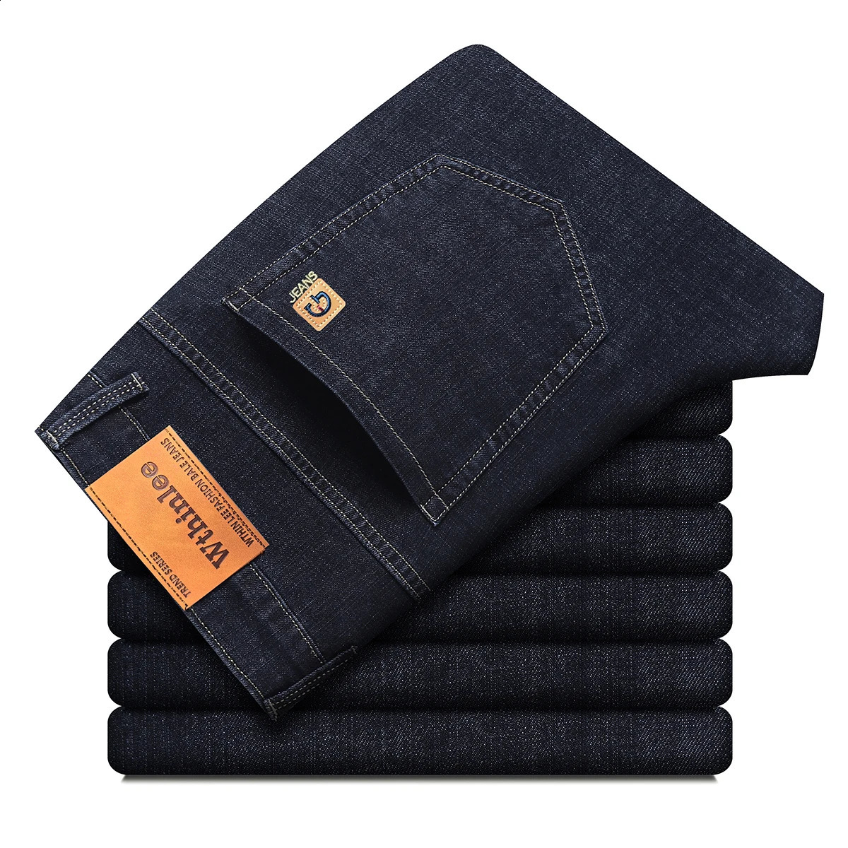 Whinlee 2024 Mens Fashion Business Jeans Classic Style Casual Stretch Slim Fit Jeans Mens Denim Trouser Black Blue 240930