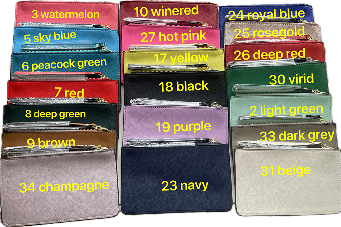 moq 10pcs Women brand Designers wristlets wallets fashion clutch bags wristbag pu leather coin phone purse colors zipper cardholders 274