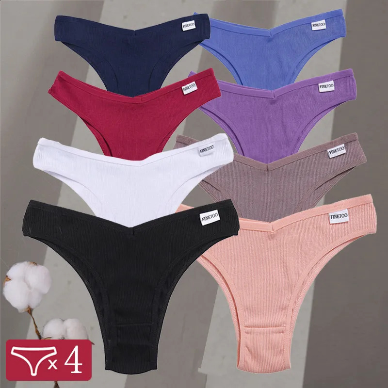 Sous-vêtements en coton en coton à 4 pièces / ensembles pour femmes sous-vêtements basses sexy sous-vêtements M-xl String 10 Bikini de couleur un