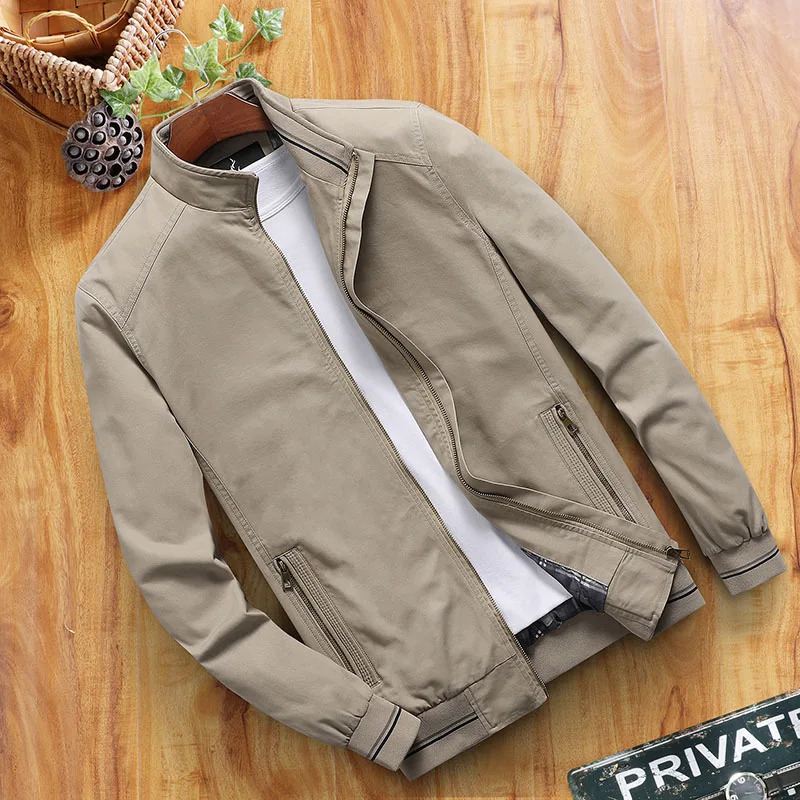 Spring and Autumn mens bomber jacket casual mens jacket windproof stand collar jacket mens work jacket L-6XL 241009