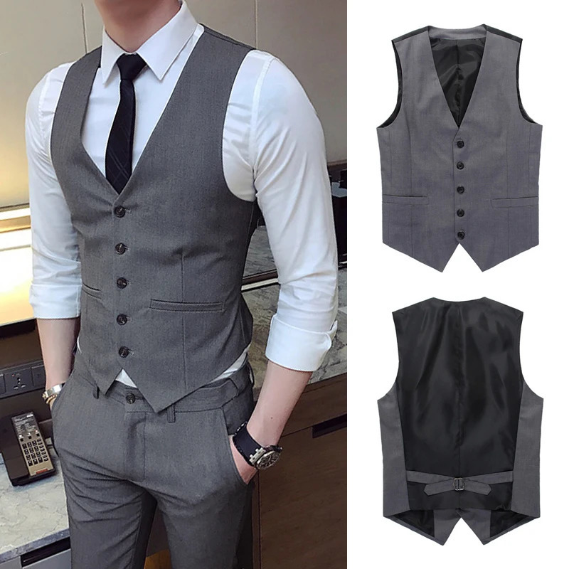 Fashionable single chest mens vest gray black high-end mens waist jacket ultra-thin fit formal business casual vest plus size 7XL 241010