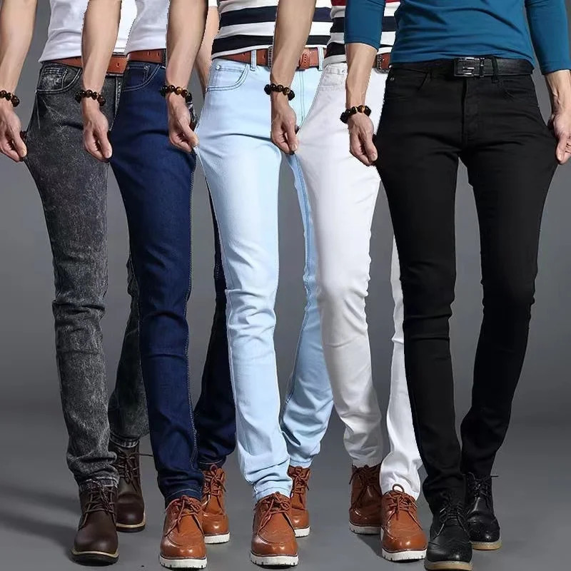 black and blue denim jeans for men slim fit denim pants cotton stretch Trouser classic daily pencil pants 240930