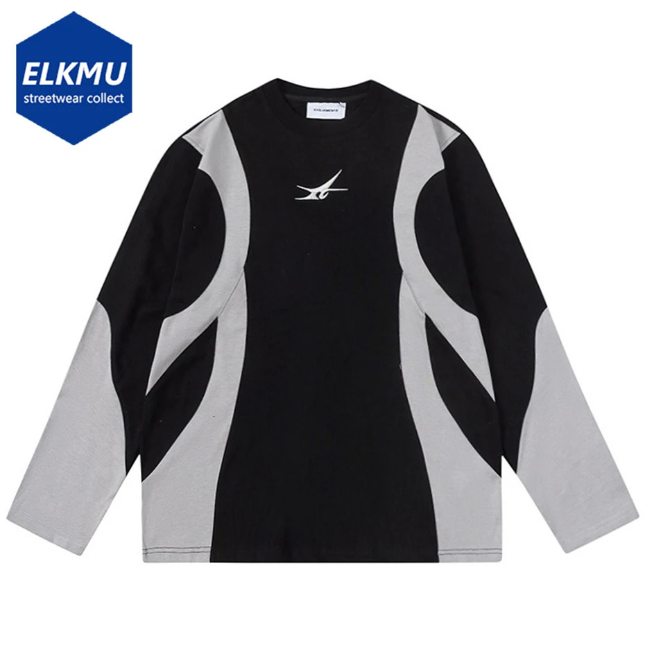 Harajuku Hip Hop Long Sleeve Mens Super Large Y2K Street Clothing T-shirt Mens Fashion Casual Loose T-shirt Black 241010