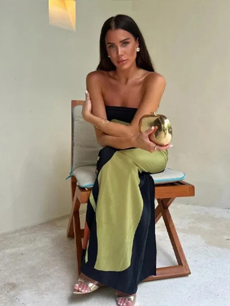 Robe longue sans bretelles d'été Femme Élégante Patch Work Manched Backless Floral Long Robe Femme Fêtes Fête de fête Robe de plage 241007