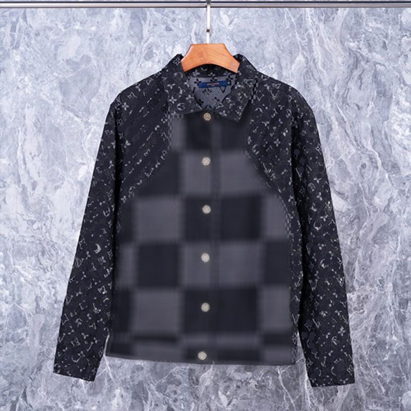 Men Denim Plaid Jacket Designer Leisure High Street Coat Metal Pearl Button Outerwear No Collar 24fw Outfit Luxury Classical Winter Jackets