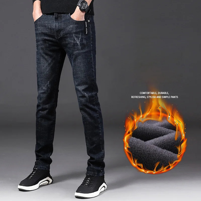 Bélans d'hiver pour hommes Snow Temps droit des jeans en laine pour hommes pantalon de jean frais et ultra-mince