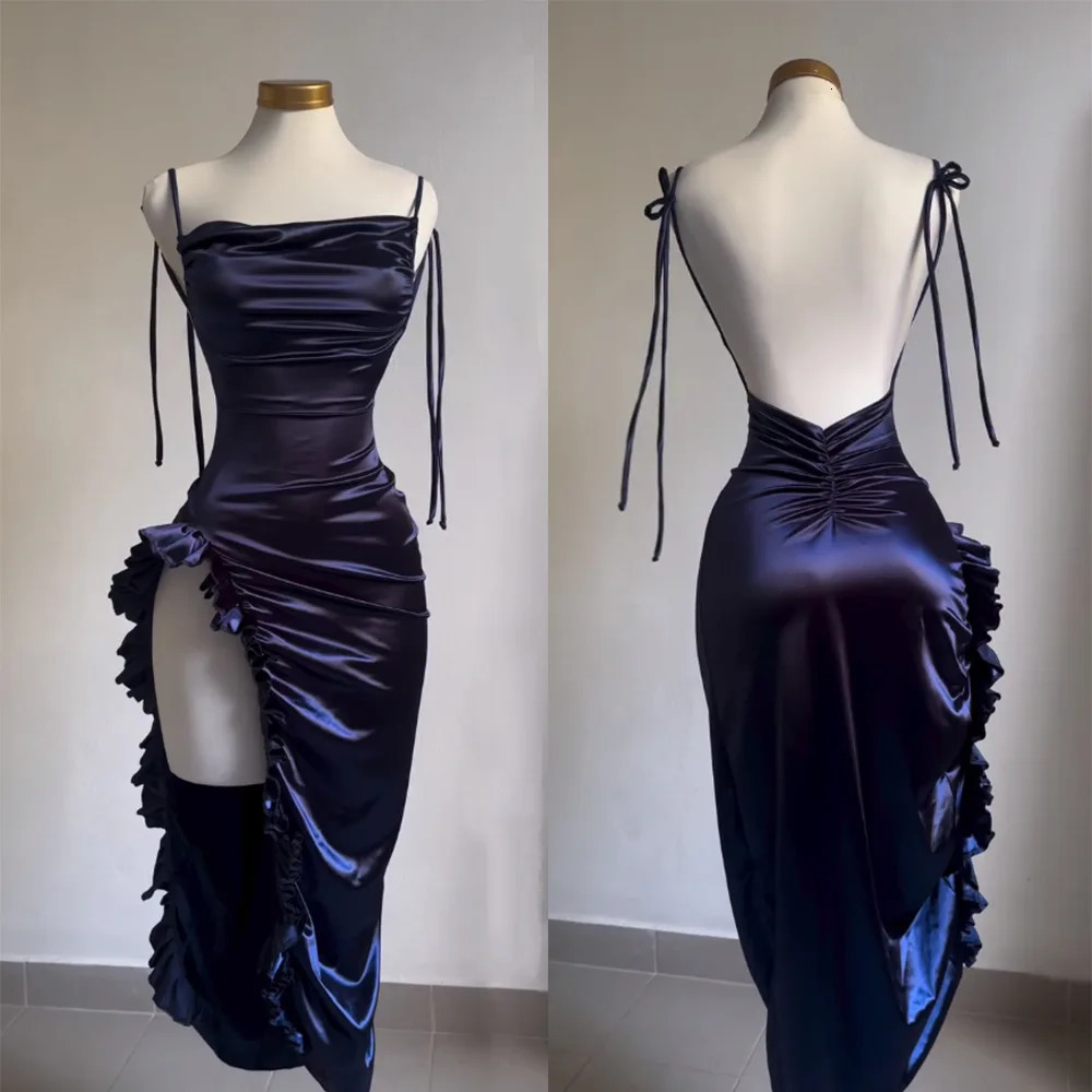 Robe longue satin sexy pour femmes rétro sans bretelles plissées fourche de fête club de soirée élégante robe femme ventre 241007