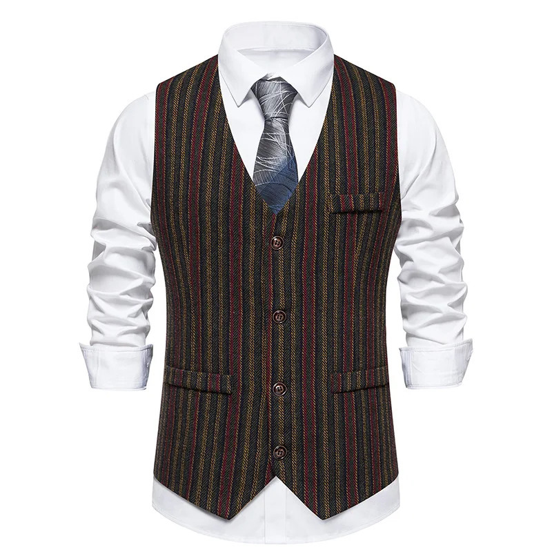 Wxw4865 Spring and Autumn Vertrical Stripe Vest Mens Ultra Thin Fit Split Mens Vest Single Chest Office Mens Jacket Vest 241010