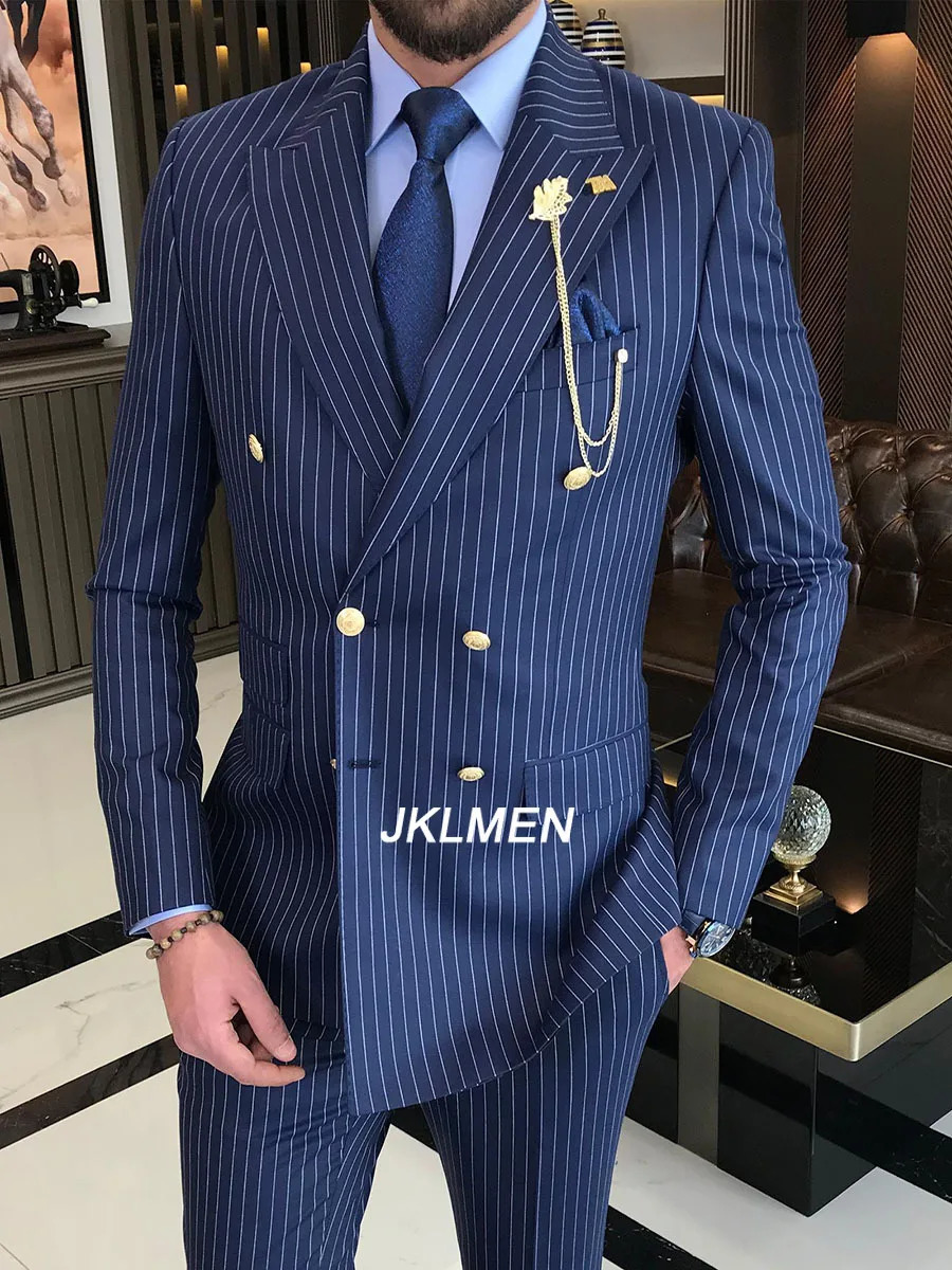Mens 2-piece Stripe Set Double Chest Set suitable for wedding groom high-end business casual clothing 241009