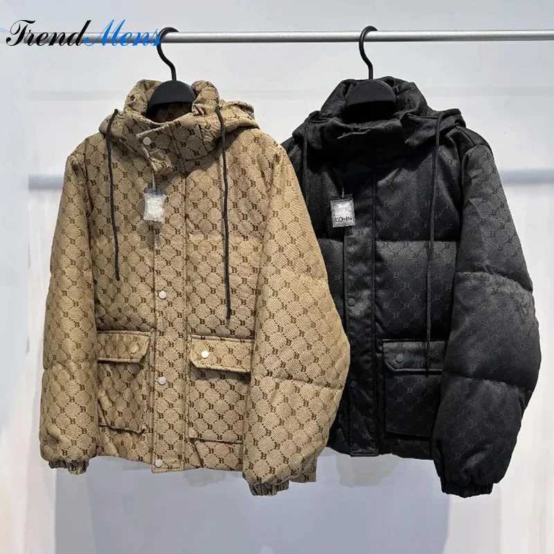 Men's Down Parkas Winter hooded Parka jacket mens autumn and winter large embroidered letters warm hooded cotton apron jacket casual jacket