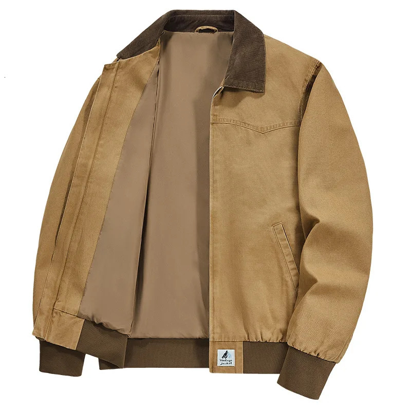 Mcikkny Mens Retro Cargo Jacket Spring and Autumn Bomber Jacket Loose Fit 241007