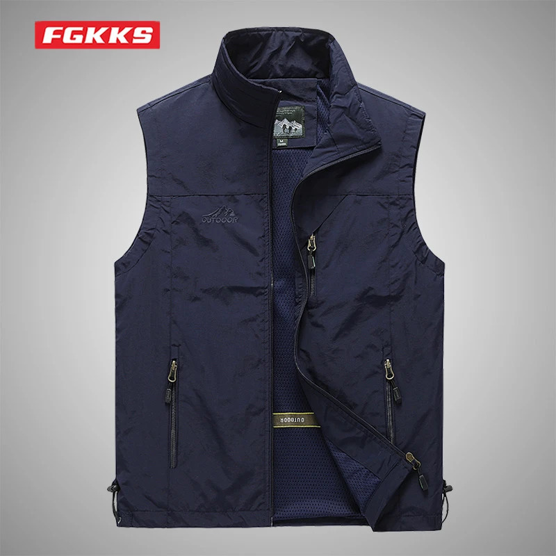 FGKKS Spring Mens Waist Coat Outdoor Casual Solid Color Tank Top Young Middle aged and Elderly Pography Fishing Casual Tank Jacket 241010