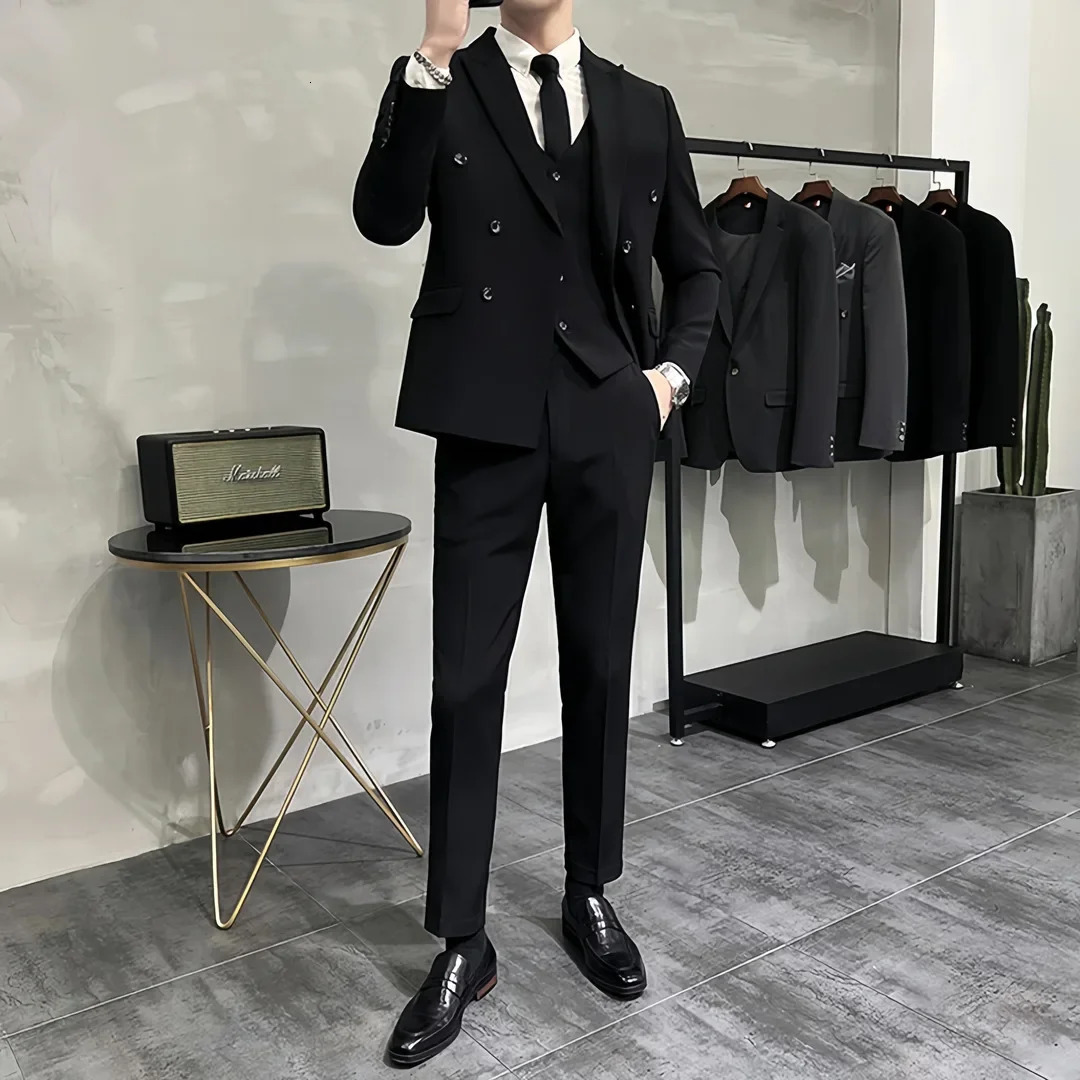 Élégant combinaison pour hommes SliitSuit Slim Fit Corée de style coréen noir Westernstyle Veste décontractée pantalon pour jeunes hommes à la mo