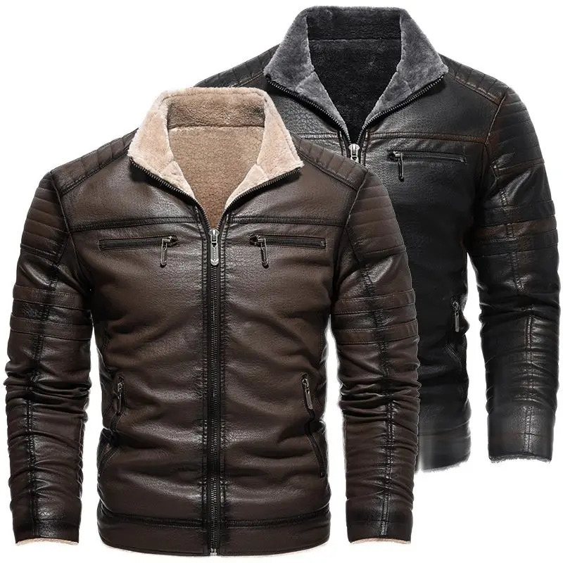 Mens Artificial Leather Jacket High Quality Casual Zipper Wool Warm Jacket Mens Retro Motorcycle Leather Jacket Mens S-4Xl 241010