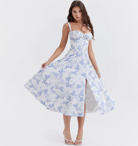 House Of Cb Dress Womens Designer Fashion Luxury Brand Townlike Waist Wrap Print Aline Midi Long Dress Spaghetti Strap Spring Summer Backless Sexy P