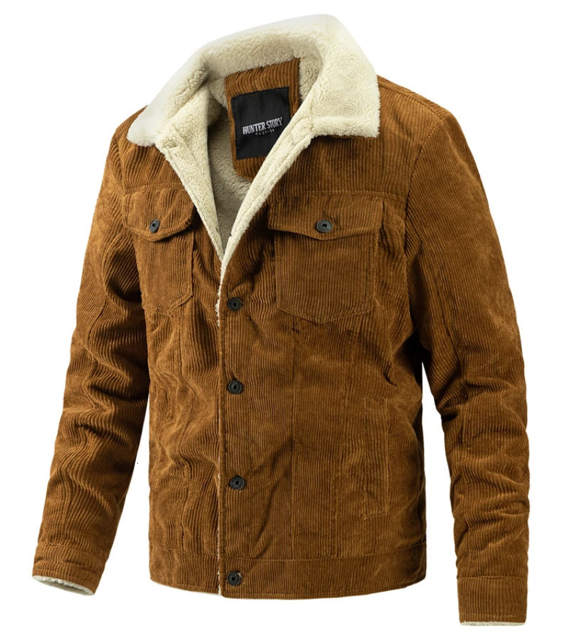 Mens Spring and Autumn Velvet Retro Leisure Parka Mens Wool Collar Jacket Button Warm Cotton Pad Cork Jacket 241010