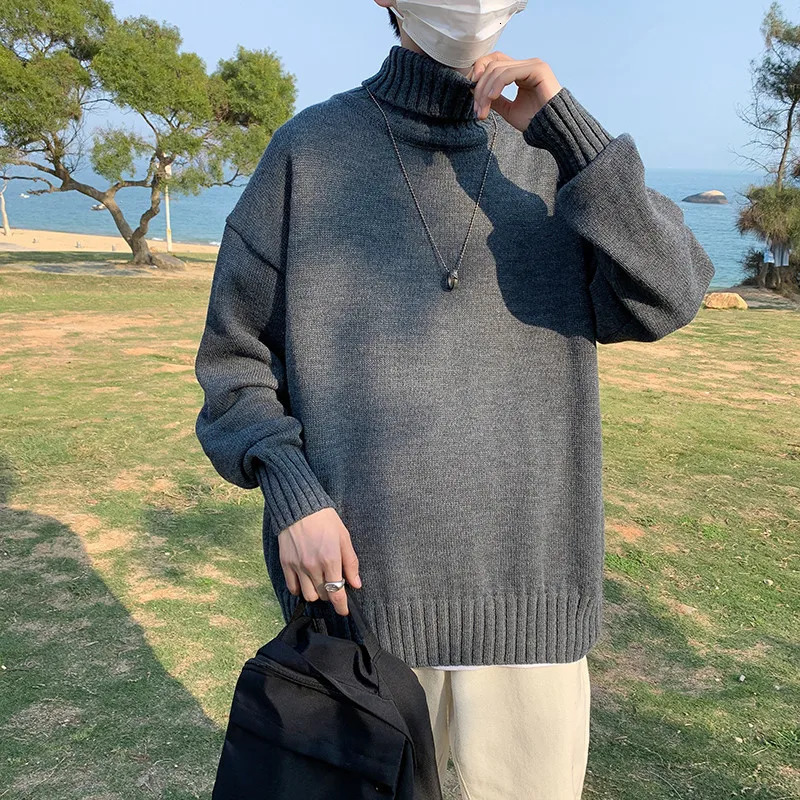 Turtleneck Sweaters Men Loose Knitted Pullover Streetwear Mens Oversized Sweater Fashion Casual Pullovers M8XL 241009