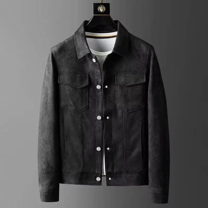 autumn and winter polo neck ultra-thin fit handsome casual and casual Korean workwear deer wool jacket 241009