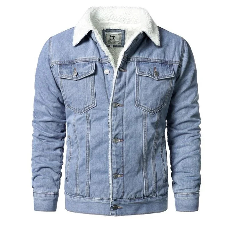 Mens light blue denim jacket ultra-thin casual denim jacket mens high-quality cotton thick winter denim jacket warm jacket XS-6XL 241009