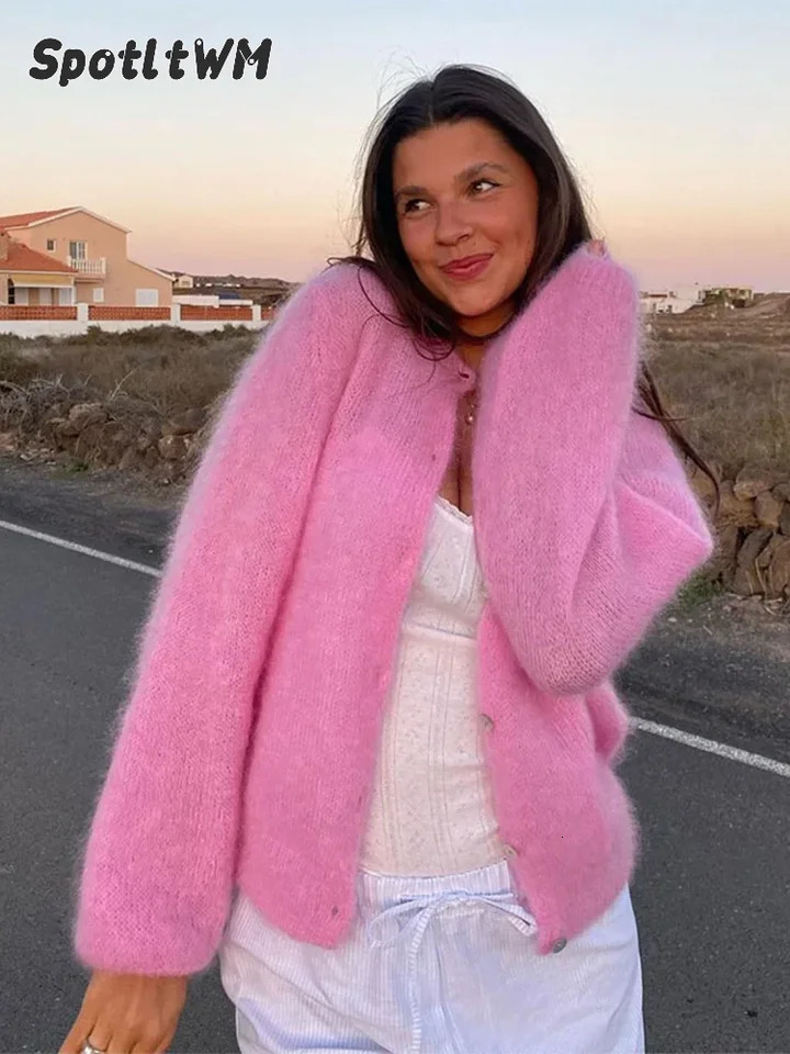 Cardigan tricoté Mohier pour femme, doux et élégant, chic, col rond, simple poitrine, manches longues, pull à la mode pour femme, automne 240930