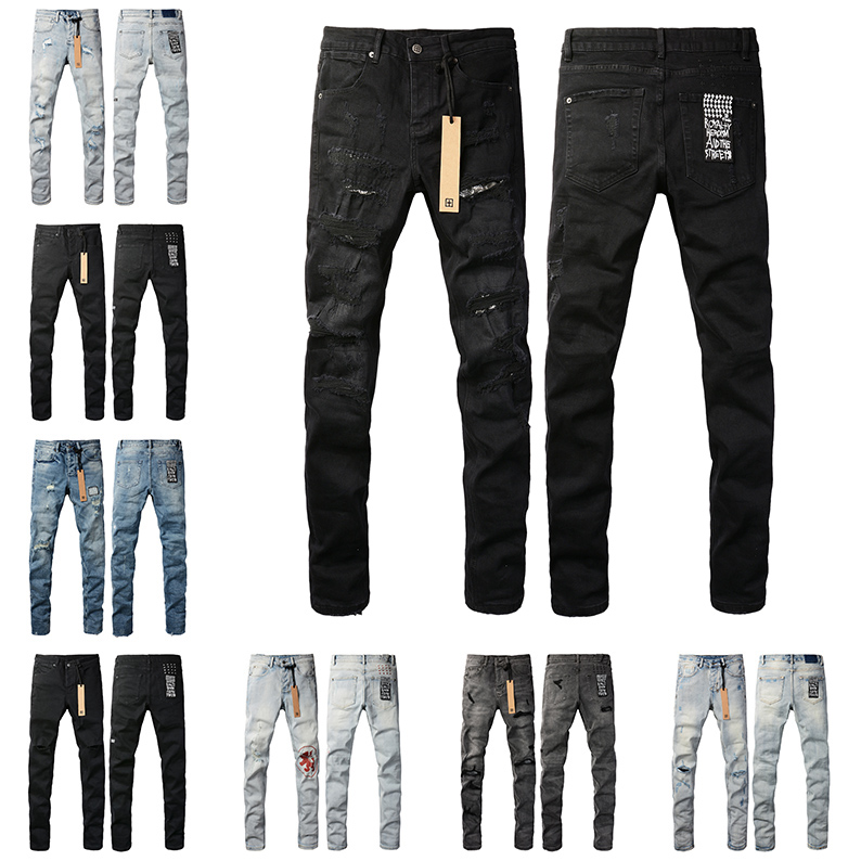 jeans mens designer ripped denim classic black grey paint ripped stretch motorcycle bone high quality men slim fit jean