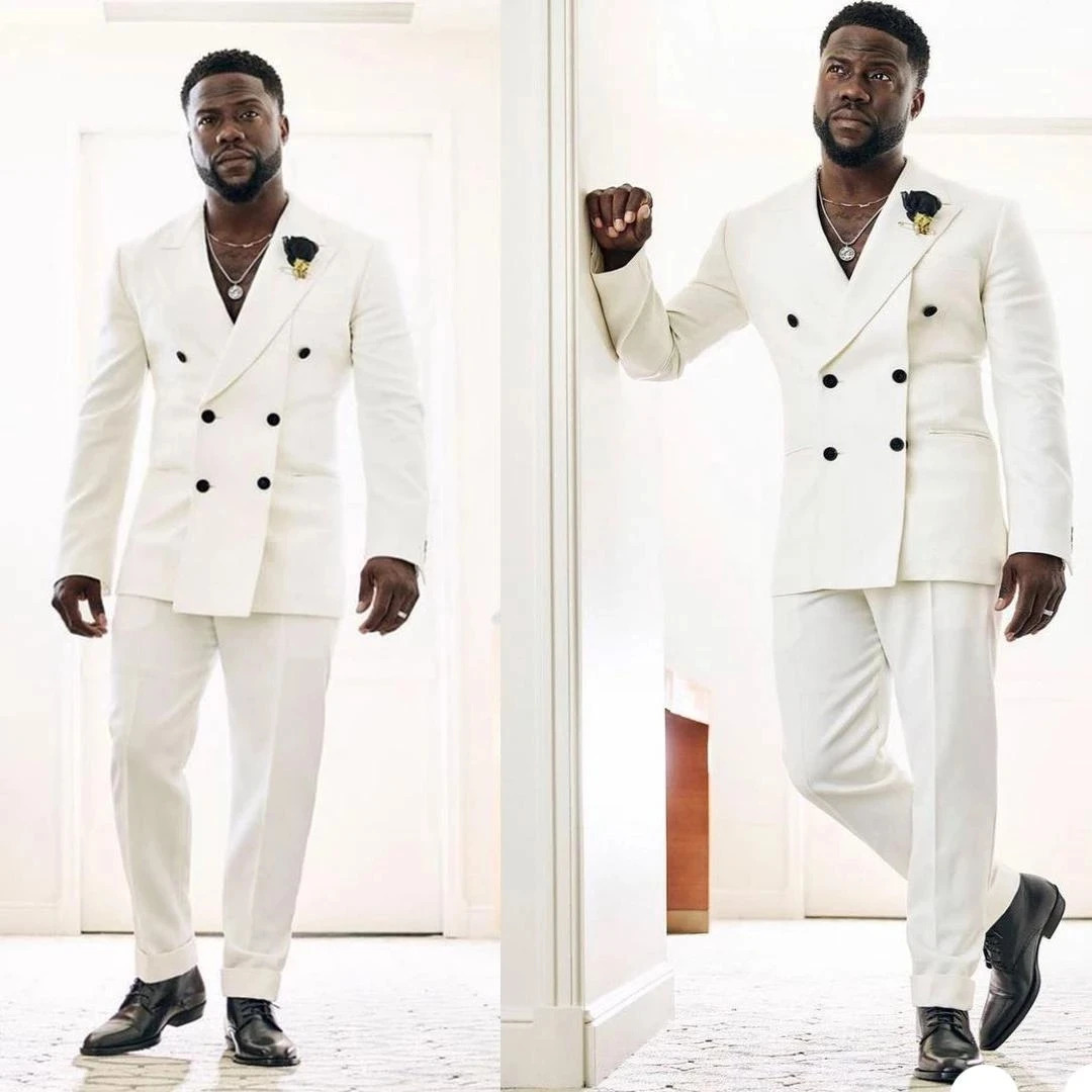White double breasted mens clothing mens wedding groom evening gown dance party ultra-thin suitable for Terno Masculino Blazer 2-piece jacketpant