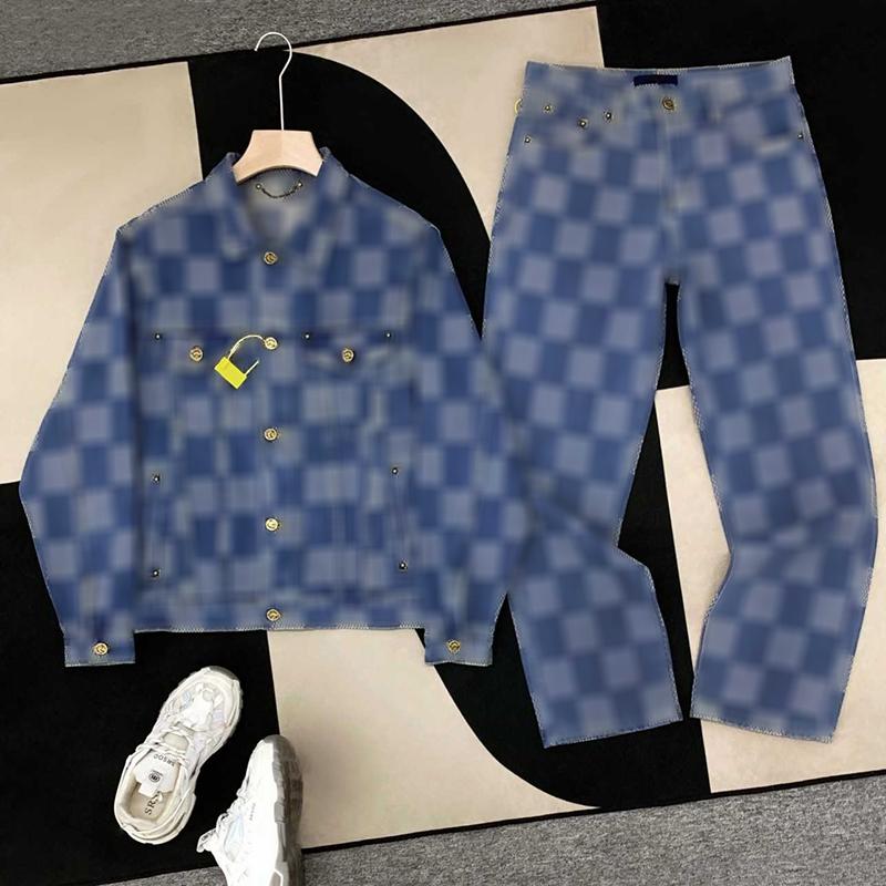 Men Denim Grid Jacket Tracksuits Designer Jeans Leisure Coat Retro Outerwear 24fw Letter Print Outfit Luxury Classical Winter Jackets M-2XL.