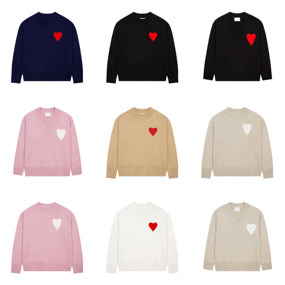 Designer Mens Hoodies Am Pullover Jumper Sweaters Women Shirts Paris Amiss Knitted Sweater Embroidered Red Heart Big Love Round Neck Long Sleeve