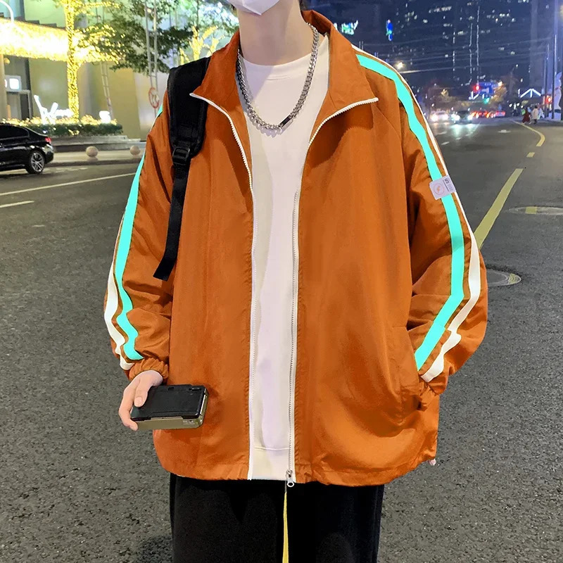Couple Spring Autumn Outdoor Jacket Stand Collar Mens Contrast Color Pocket Fashion Long Sleeve Loose Jacket High Quality 241007