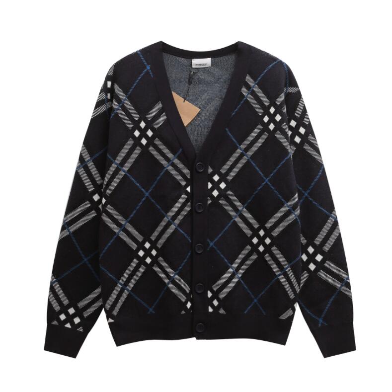 Luxury brand men's sweater autumn and winter new item checkered print high-end wool sweater men's cardigan knitted sweater jacket