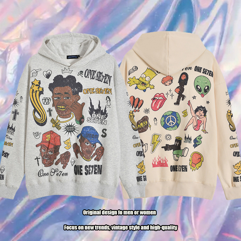 TKPA trendy hooded sweatshirt American hip-hop top graffiti printed couple hoodie loose fit for men and women 241010
