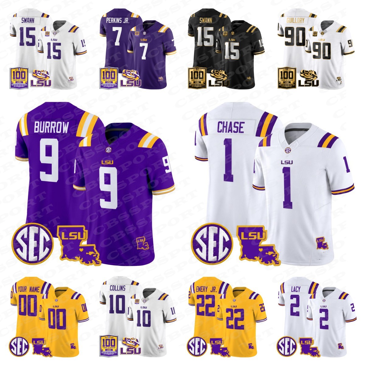 2024 NCAA College Tigers Football jerseys LSU 9 Joe Burrow Burreaux Jerseys Garrett Nussmeier Harold Perkins Jr. Will Campbell 100th Tigers Stadi-image-907621260