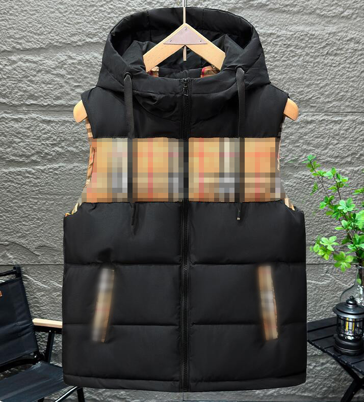 designer vest men sleeveless hooded plaid puffer jacket loose brand down cotton jackets mens coat for winter
